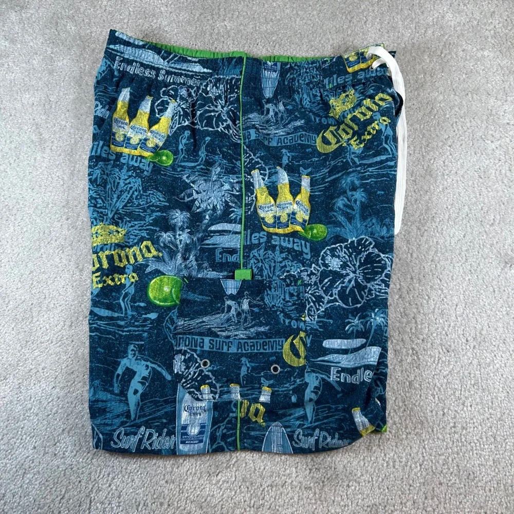 VTG Corona Extra Swim Trunks Mens 34 Blue Tropical Beer Board Shorts Surf Rider